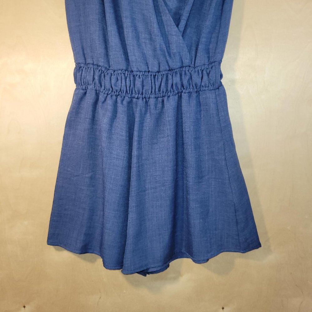 West Kei Blue V Neck Elastic Waist Shorts Romper Women Size S - Picture 9 of 10